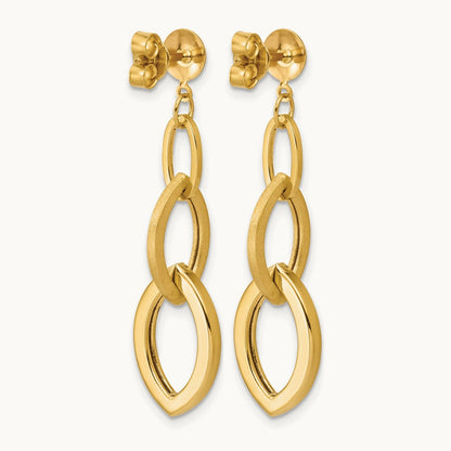 Polished and Brushed Fancy Post Dangle Earrings, 14K — Leslie's