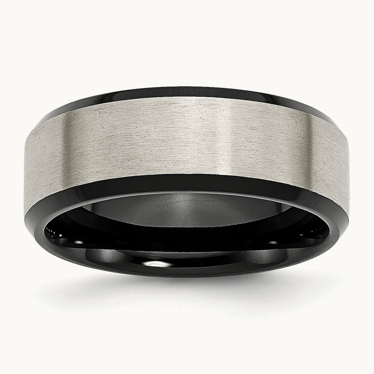 Brushed Center Black IP-plated Beveled Edge Band — photo set