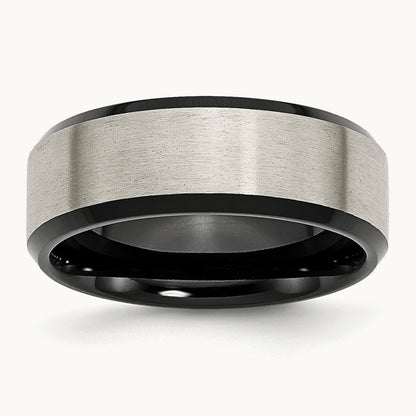 Brushed Center Black IP-plated Beveled Edge Band — photo set
