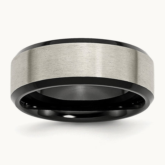 Brushed Center Black IP-plated Beveled Edge Band — photo set