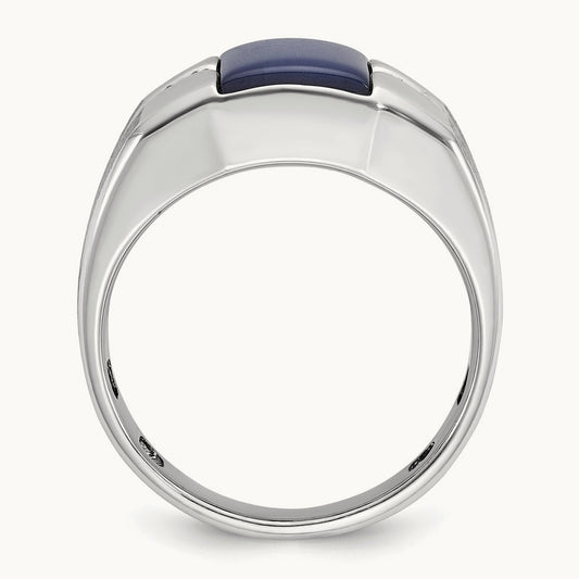 IBGoodman Satin Cr.Blue Star Sapphire/Diamond Ring, 14K White Gold