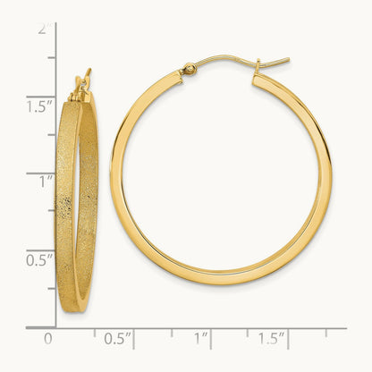 Polished and Brushed Hoop Earrings, 14K