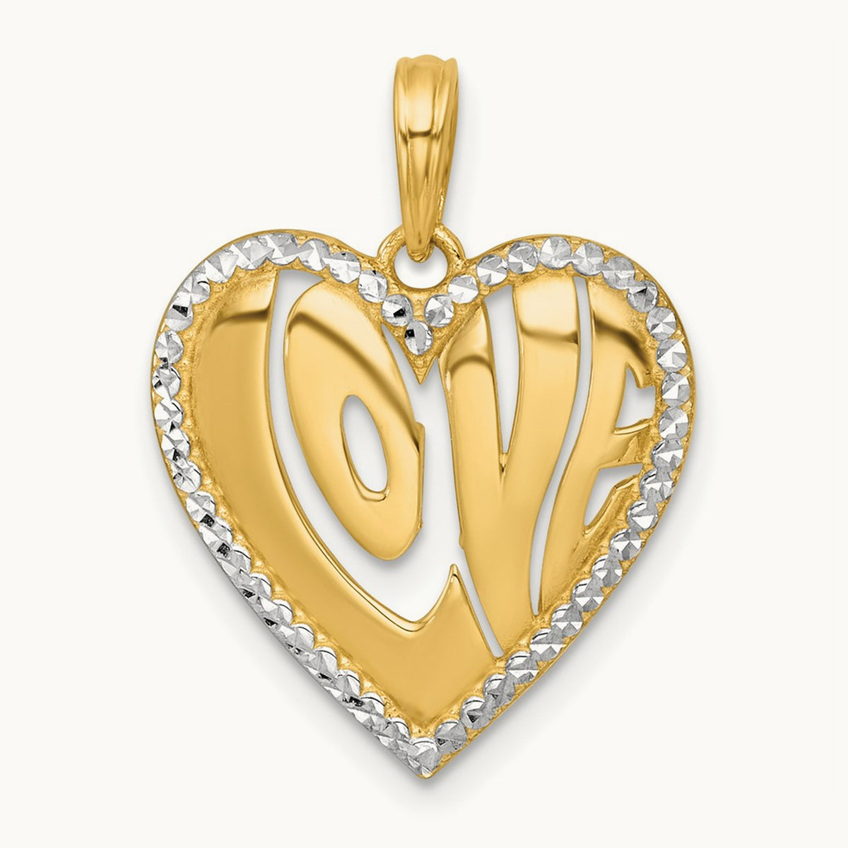 Polished LOVE In Heart Charm, 14K with White Rhodium