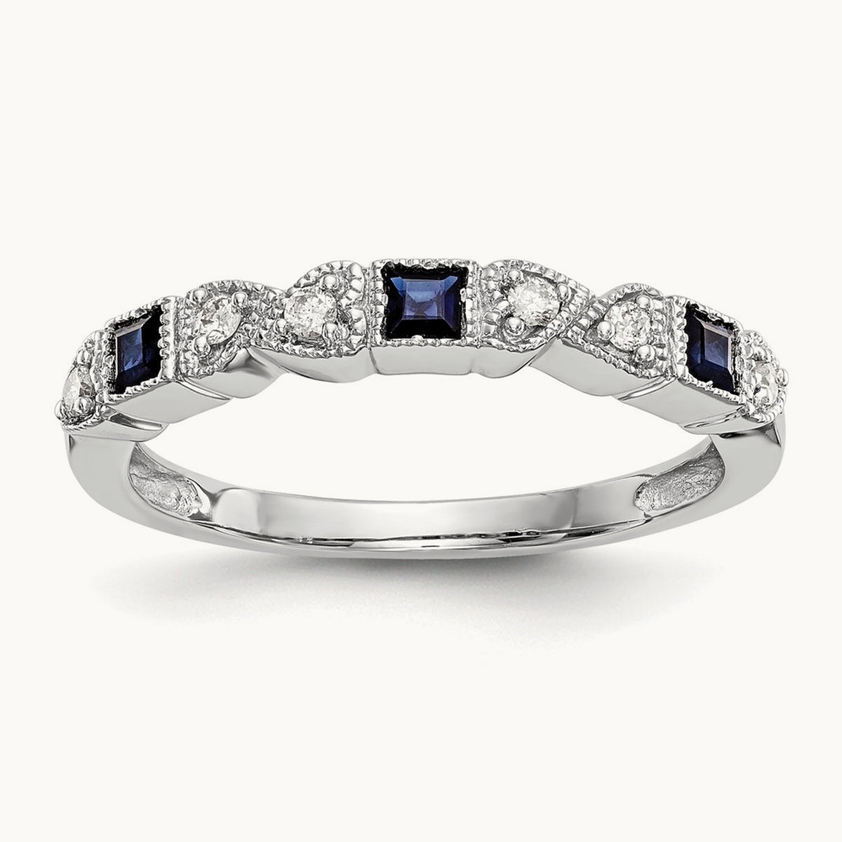Diamond w/Sapphire Band, 14K White Gold