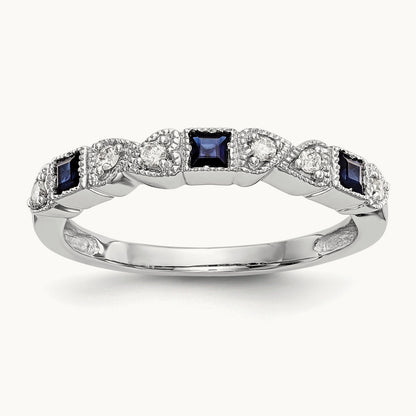 Diamond w/Sapphire Band, 14K White Gold