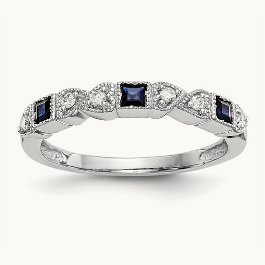 Diamond w/Sapphire Band, 14K White Gold