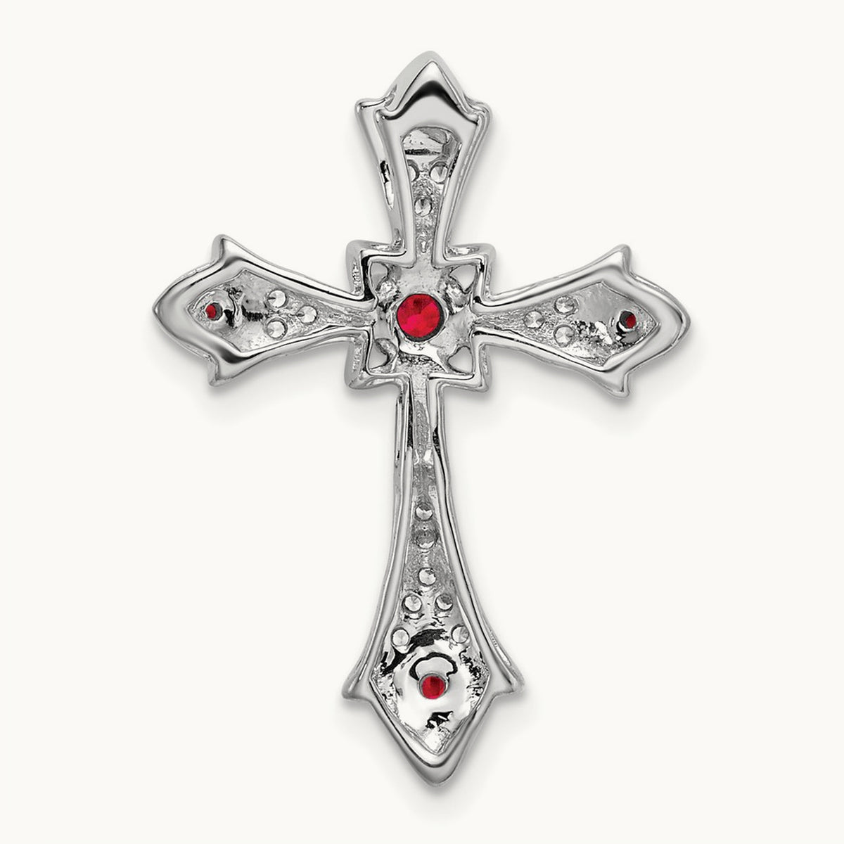 Ruby and Diamond Fleur de Lis Cross Chain Slide, 14K White Gold