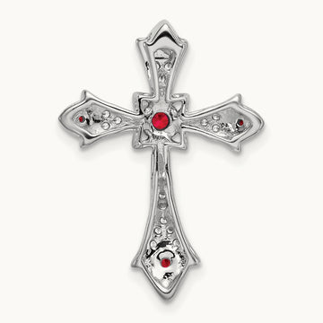 Ruby and Diamond Fleur de Lis Cross Chain Slide, 14K White Gold