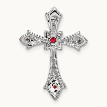 Ruby and Diamond Fleur de Lis Cross Chain Slide, 14K White Gold