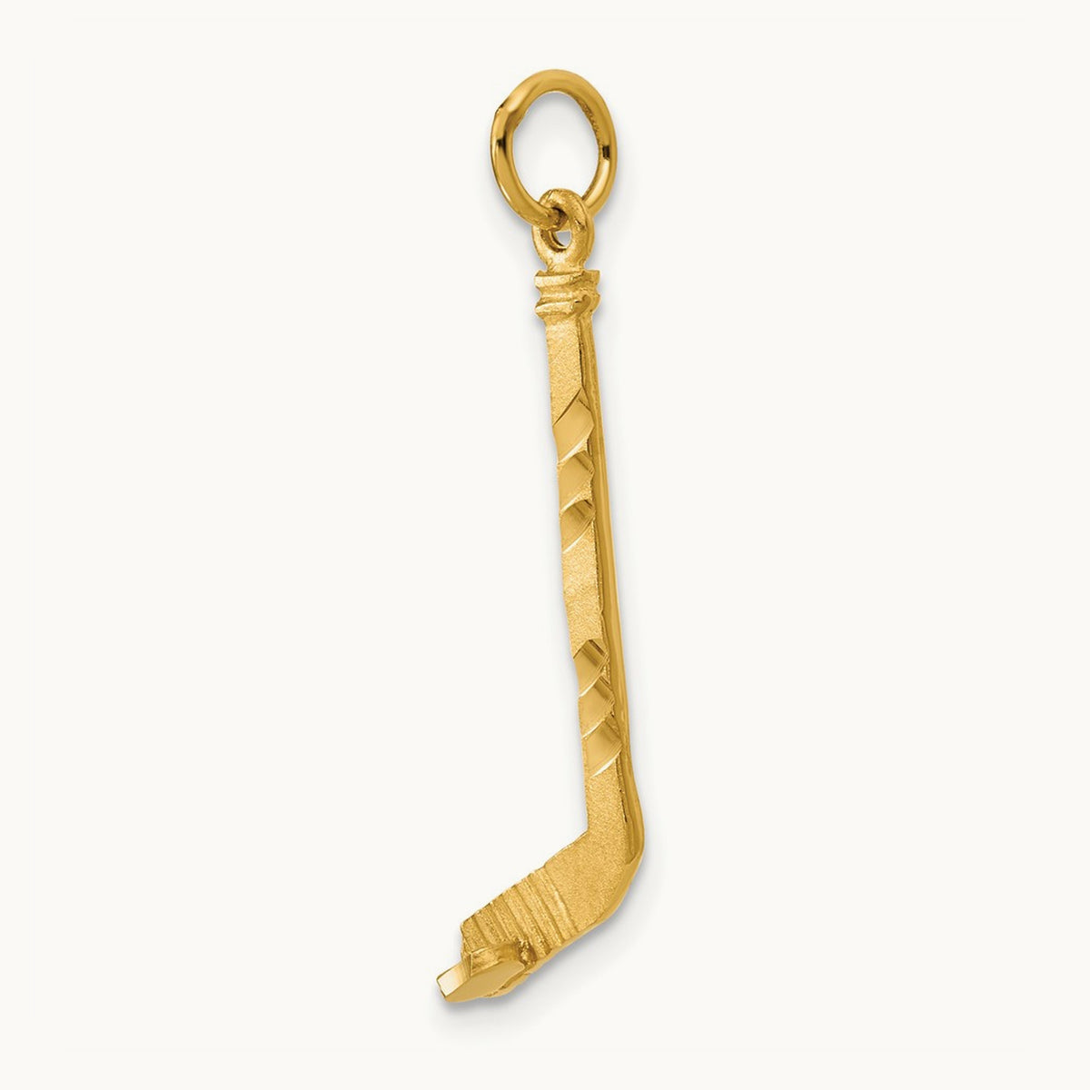 Satin Diamond-cut Hockey Stick Charm — 14K Yellow Gold