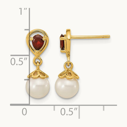 6- FWC Pearl Mozambique Garnet Dangle Post Earrings, 7mm, 14K