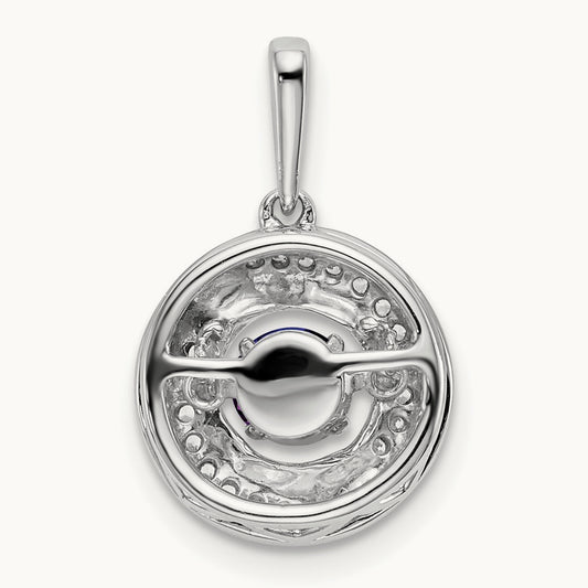 Round Amethyst and Diamond Pendant — 14K White Gold