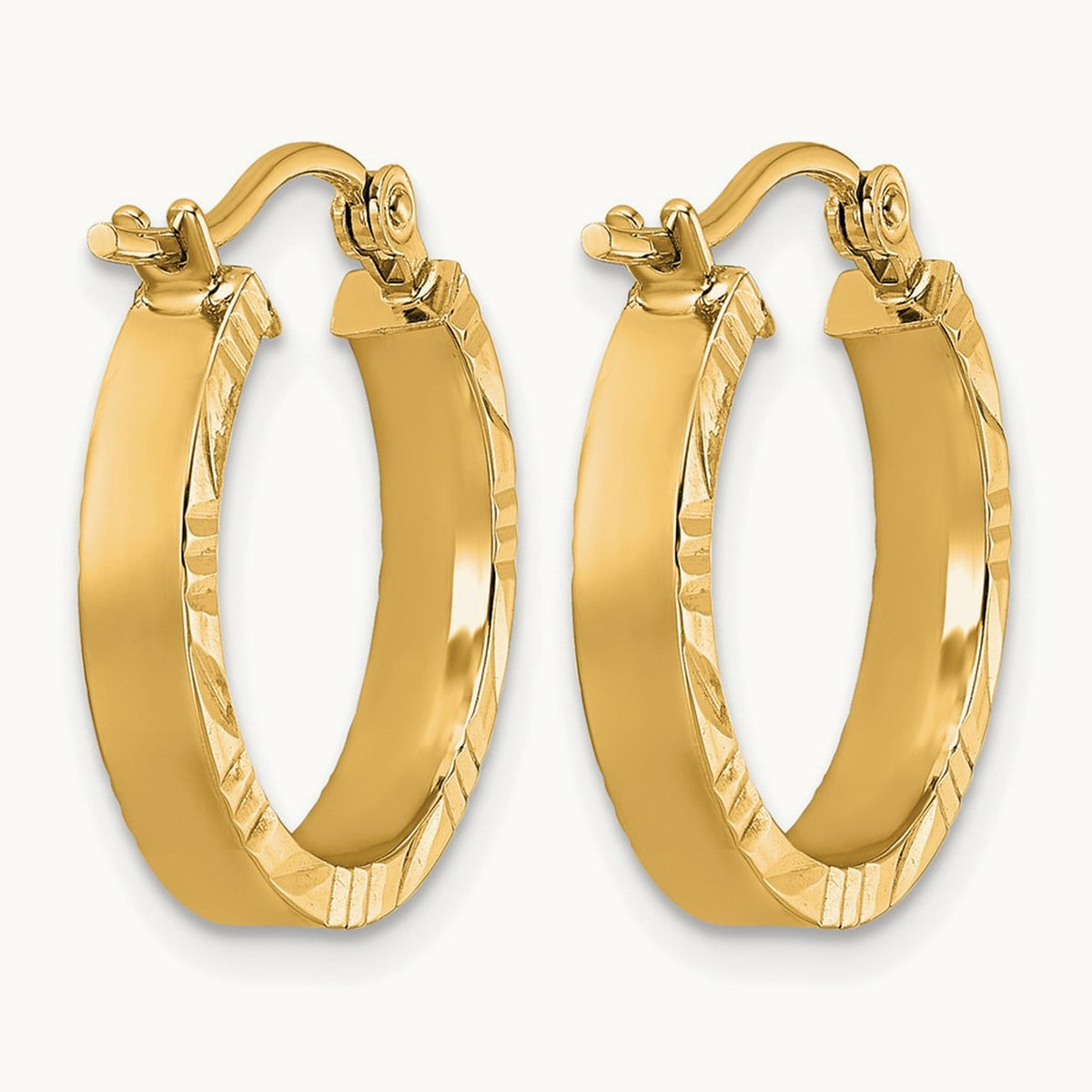 Small Diamond-cut Edge Polished Hoop Earrings — 10K Yellow Gold