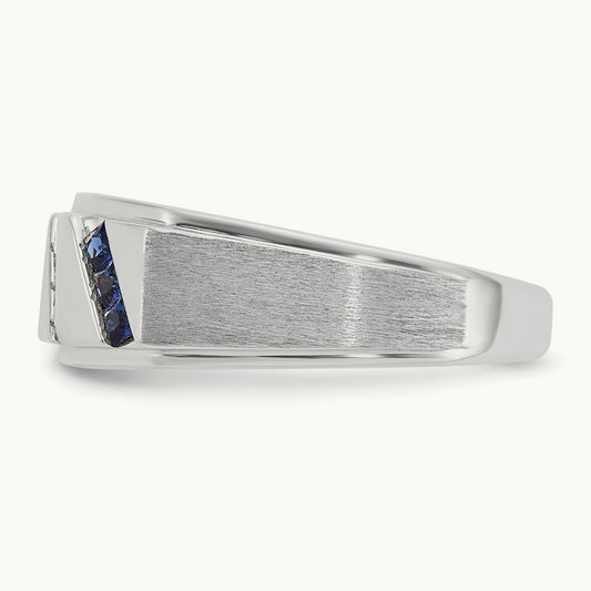 IBGoodman Men's Satin Cr. Sapphire Diamond Complete Ring, 14K White Gold