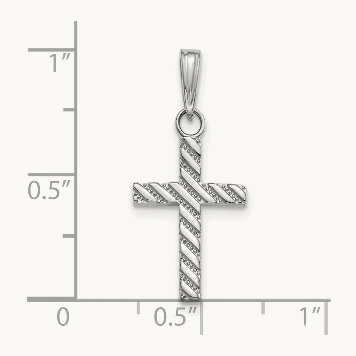 Beaded and Polished Cross Charm — 14K White Gold