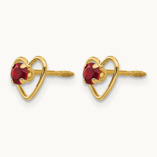 Madi K Genuine Garnet Birthstone Heart Earrings, 3mm, 14K