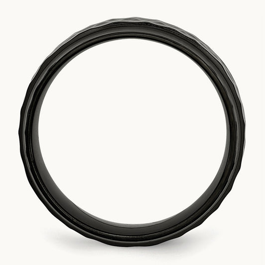 Polished/Hammered Black IP-plated Beveled Edge Band, 8mm, Stainless Steel