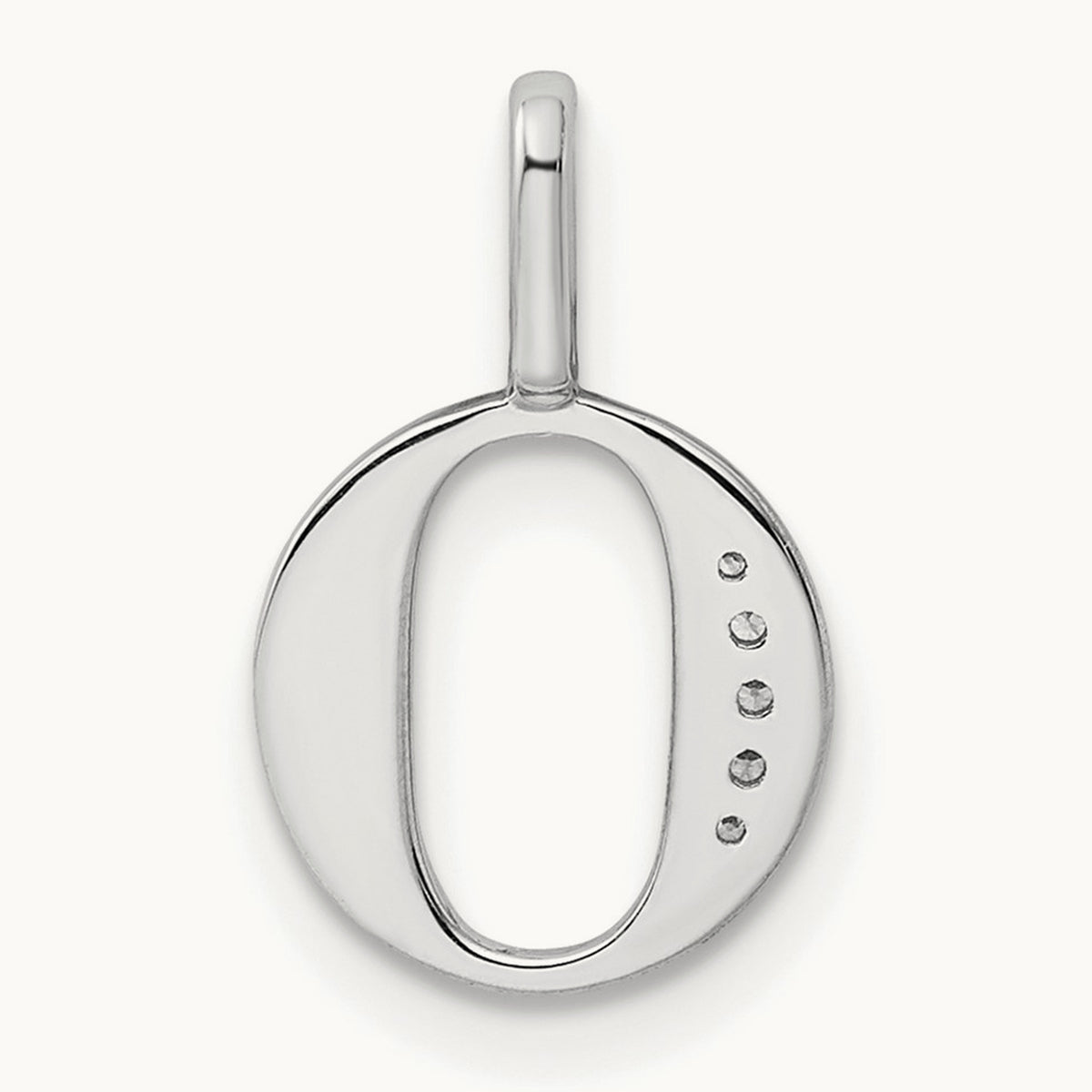 Diamond Letter O Initial Pendant, 14K White Gold