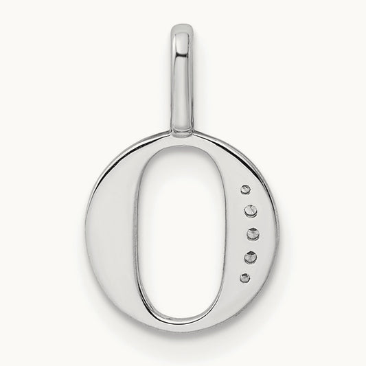 Diamond Letter O Initial Pendant, 14K White Gold