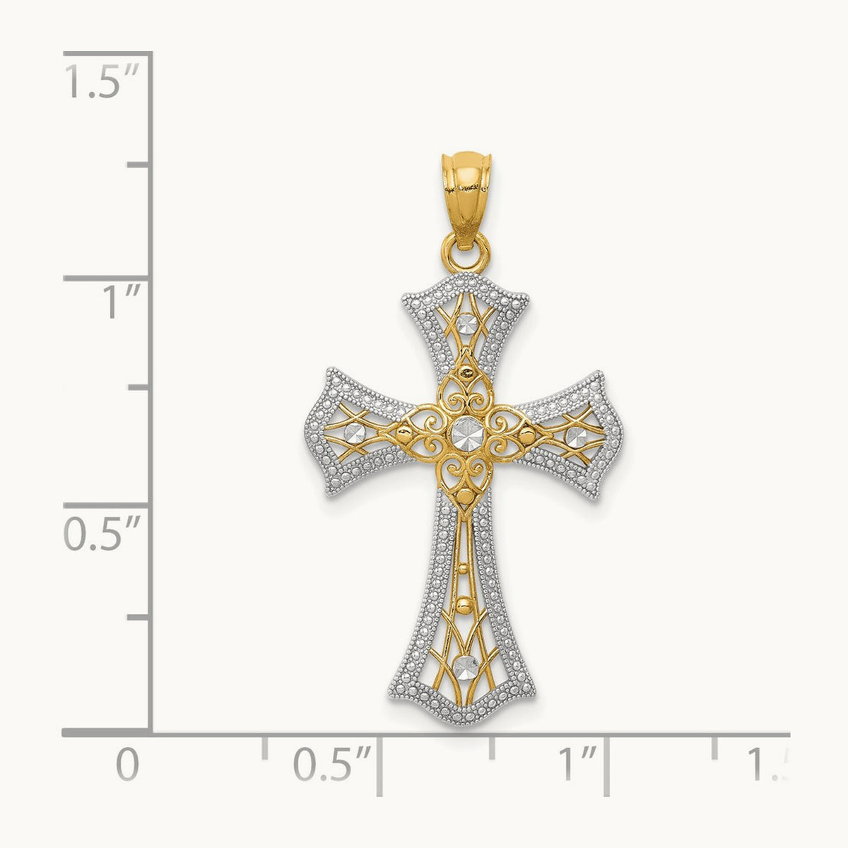 w/Rhodium Diamond-Cut Cross Pendant, 14K