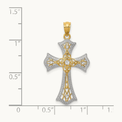 w/Rhodium Diamond-Cut Cross Pendant, 14K