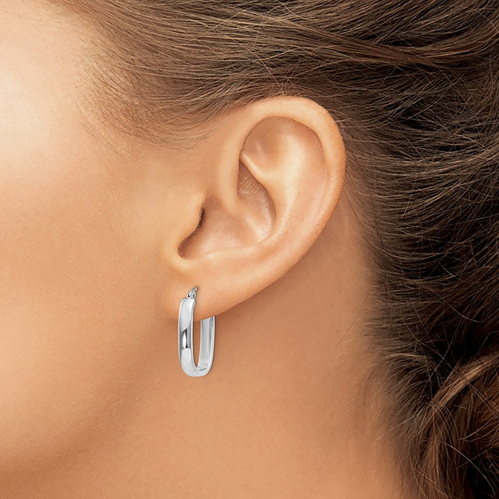 Polished Oval Tube Hoop Earrings — 14K White Gold, 11.75mm