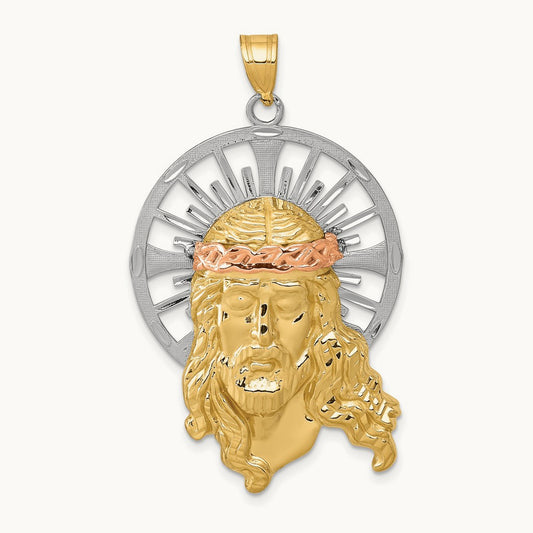 Tri-color Diamond-cut Christ Pendant, 14K