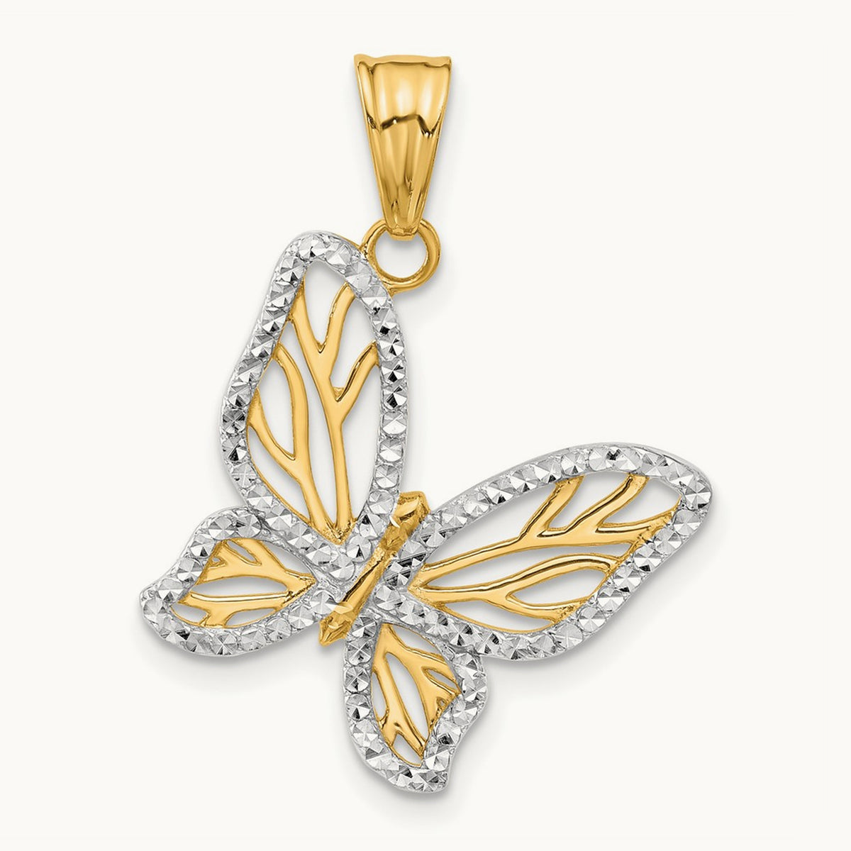 D/C Butterfly Pendant, 14K with White Rhodium
