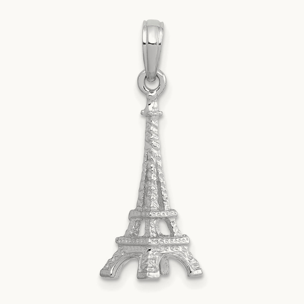 Solid Polished 3-D Eiffel Tower Charm — 14K White Gold
