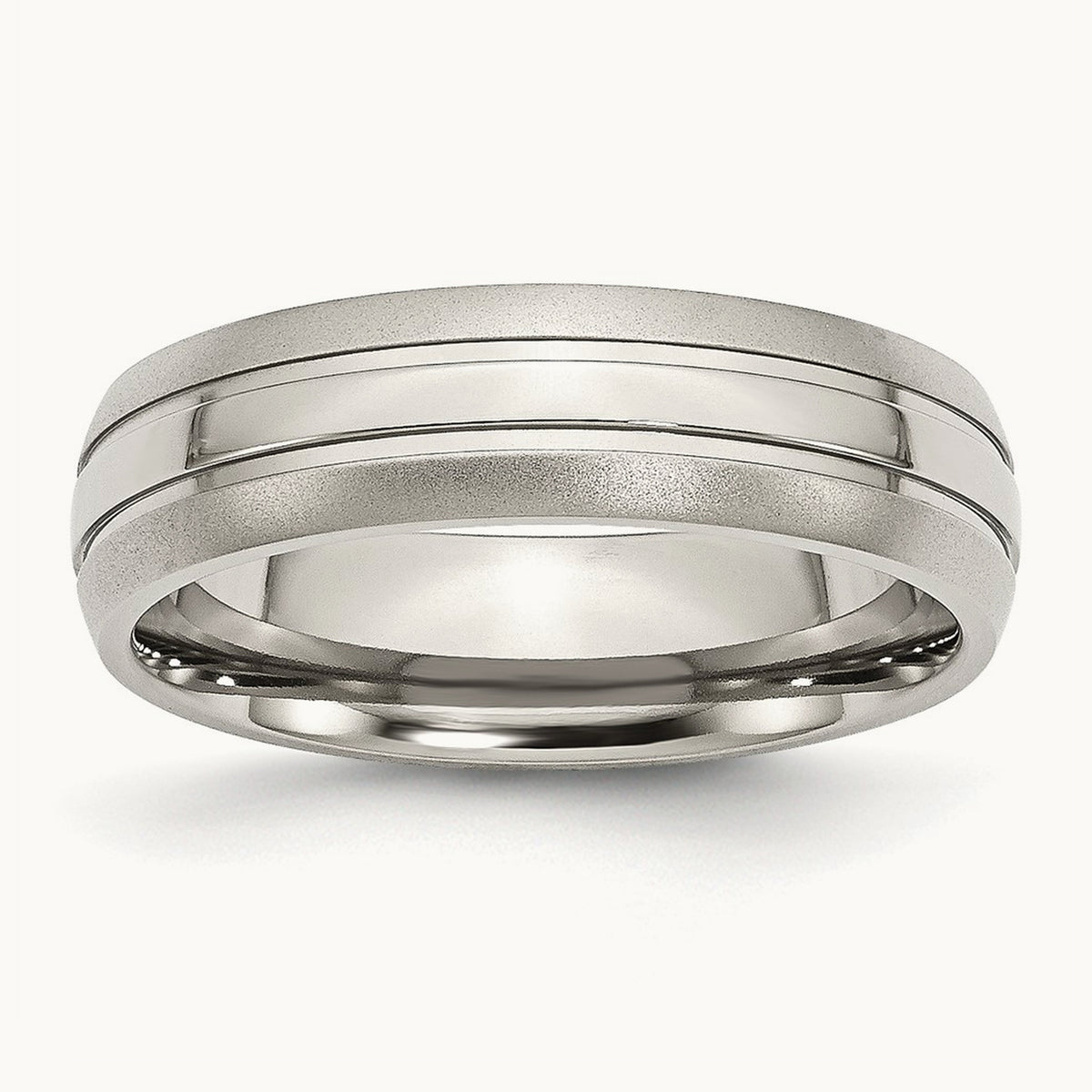 Polished with Brushed Edge Grooved Band — 6mm (2)