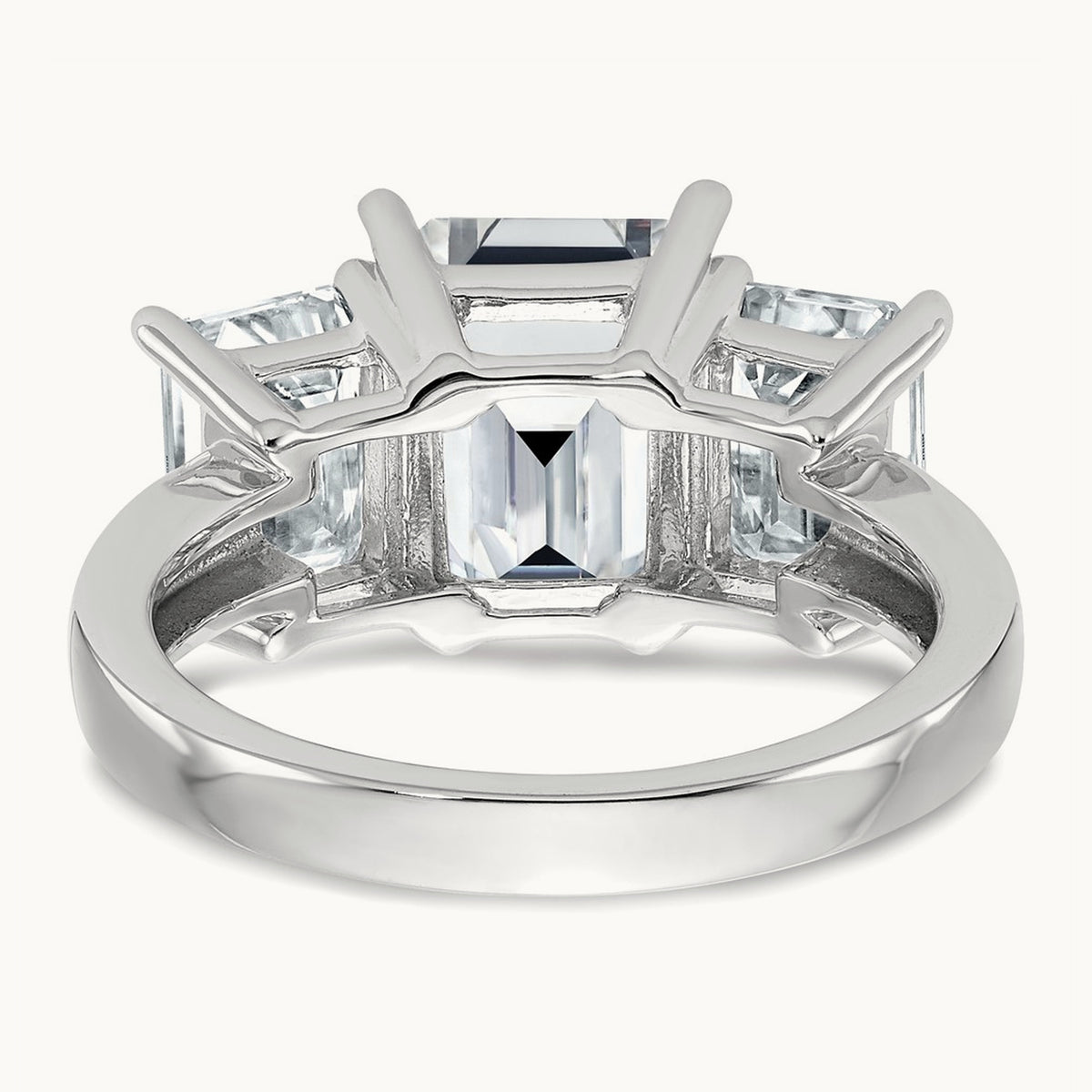 Emerald-cut 3-Stone Engagement Ring Mounting — 14K White Gold
