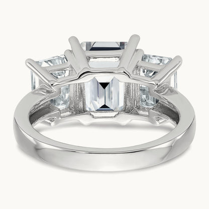 Emerald-cut 3-Stone Engagement Ring Mounting — 14K White Gold