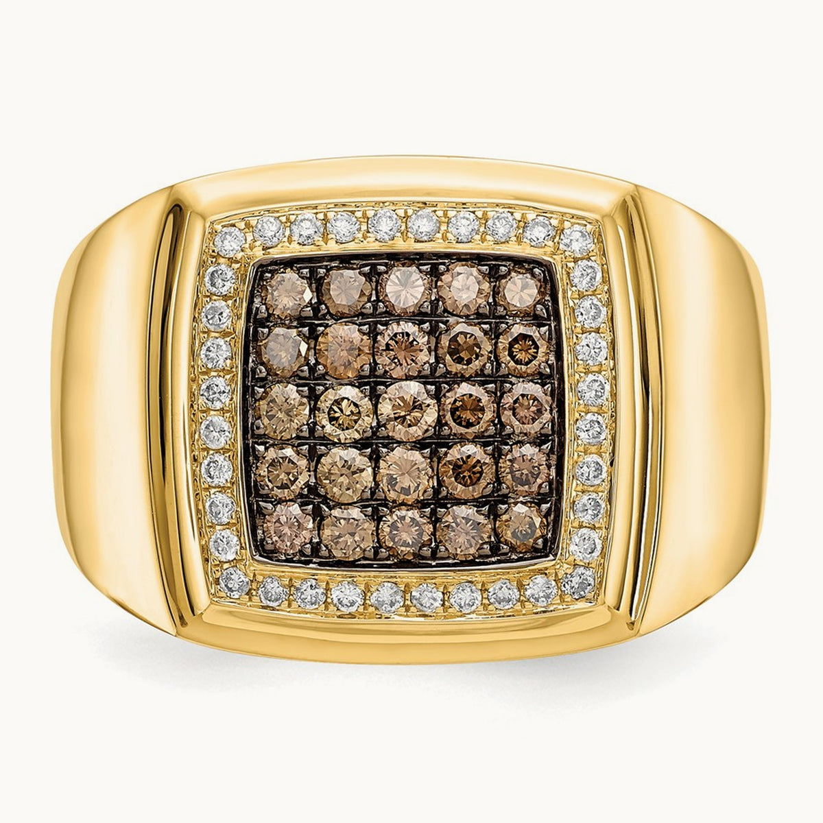 Champagne and White Diamond Mens Ring, 14K