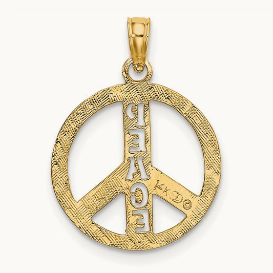 Flat Textured Peace Sign Charm, 14K