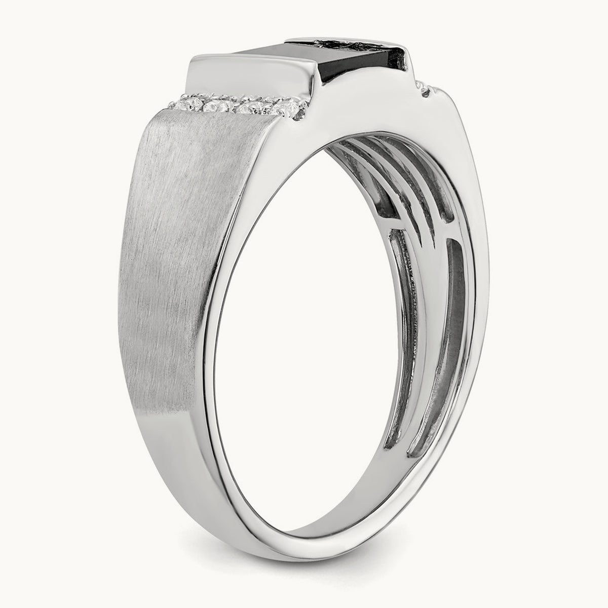 Square Onyx and Diamond Men's Ring — 14K White Gold