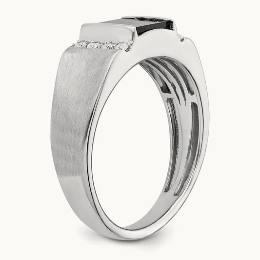 Square Onyx and Diamond Men's Ring — 14K White Gold