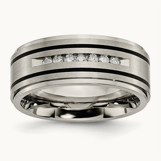 Titanium Polished/Brushed Enameled 9mm Band, 0.25 ct tw