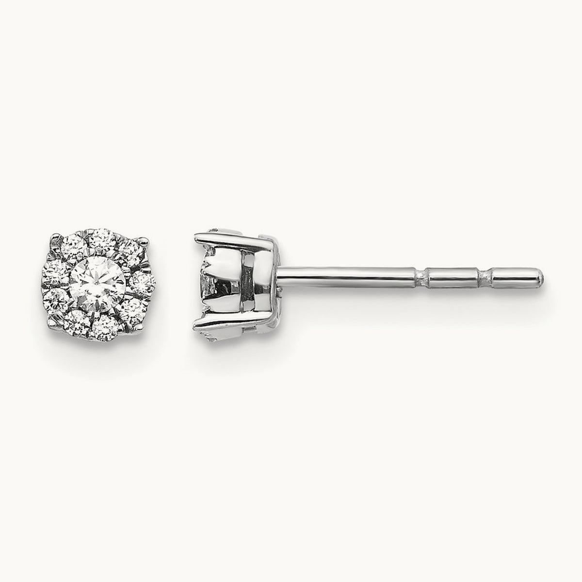 Diamond Cluster Post Earrings, 14K White Gold