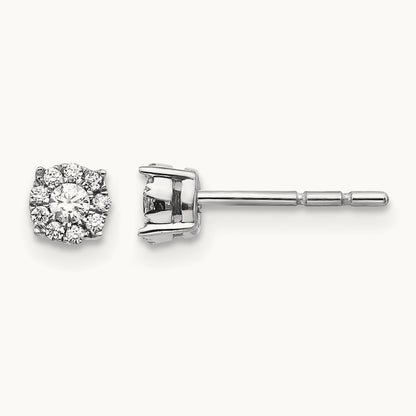 Diamond Cluster Post Earrings, 14K White Gold