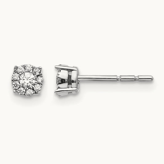 Diamond Cluster Post Earrings, 14K White Gold