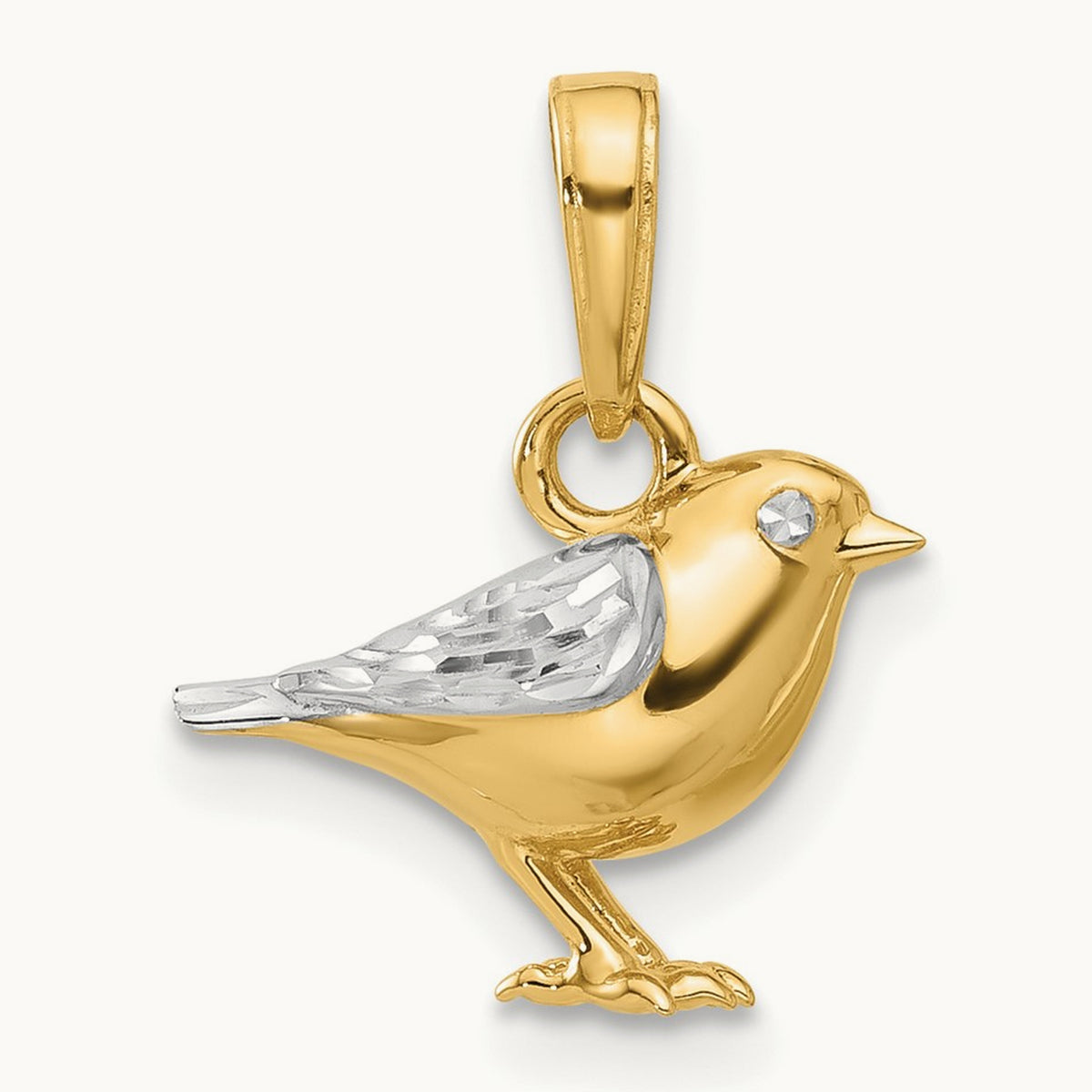 D/C 3D Bird Pendant, 14K with White Rhodium