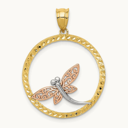 w/White Rhodium Dragonfly Pendant, 14K Two-tone