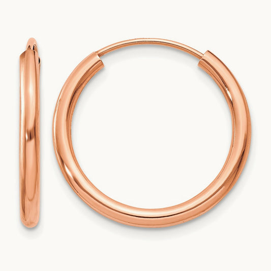 Polished Round Endless Hoop Earrings, 2mm, 14K Rose Gold