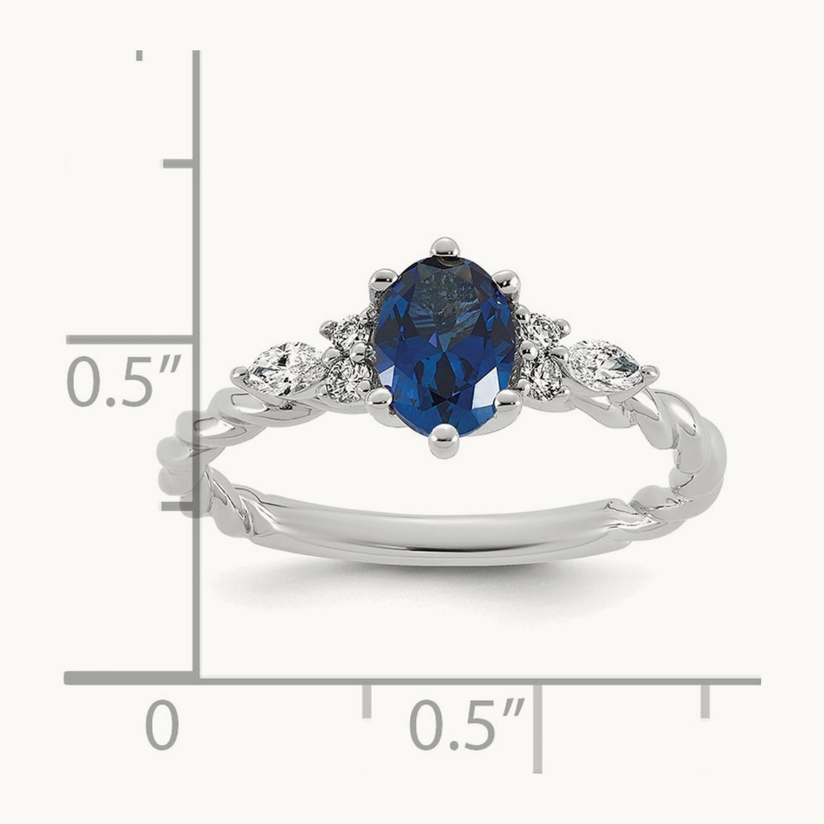 Polished Diamond and Lab Created Sapphire Twisted Ring — 14K White Gold