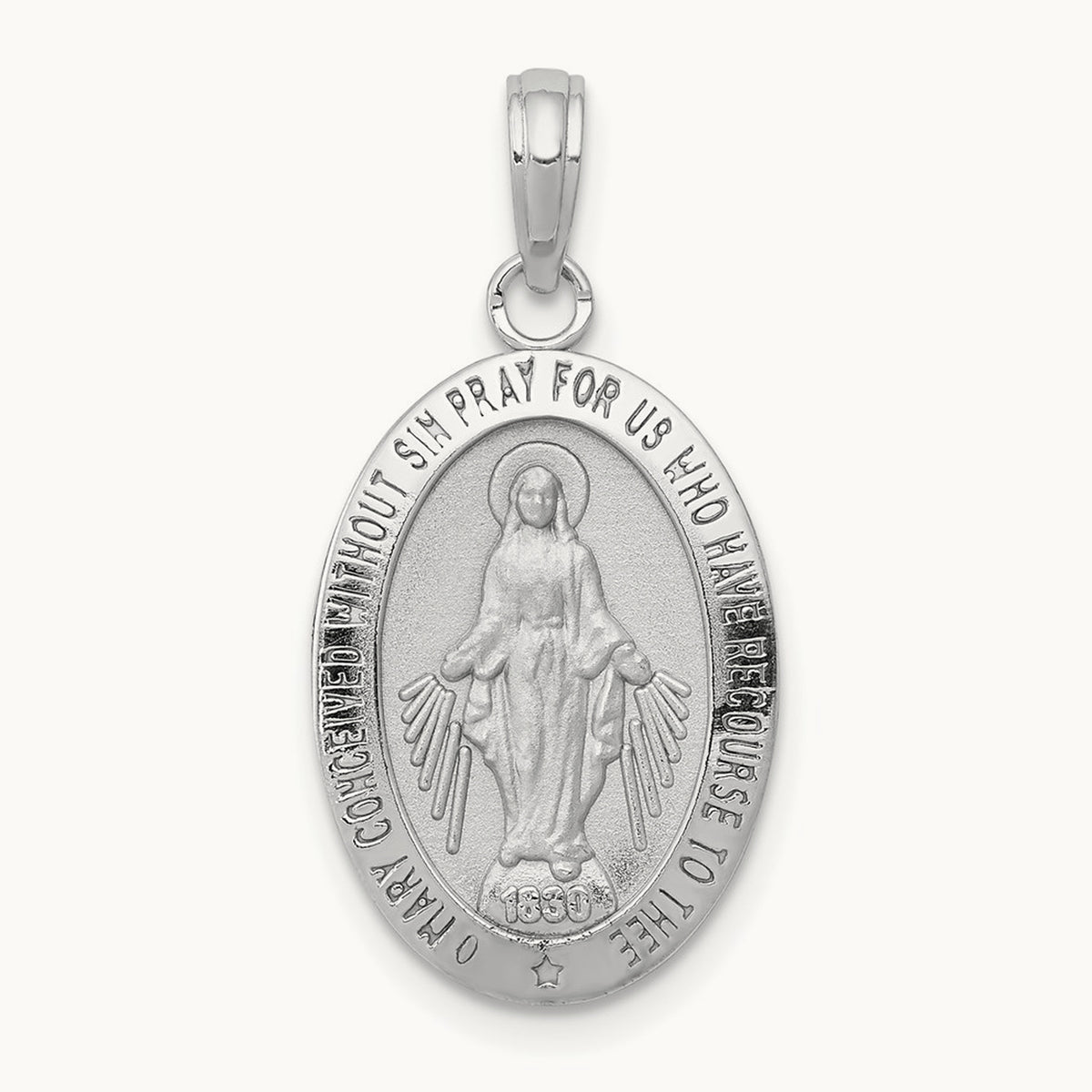 Miraculous Medal Pendant — 14K White Gold, 26mm