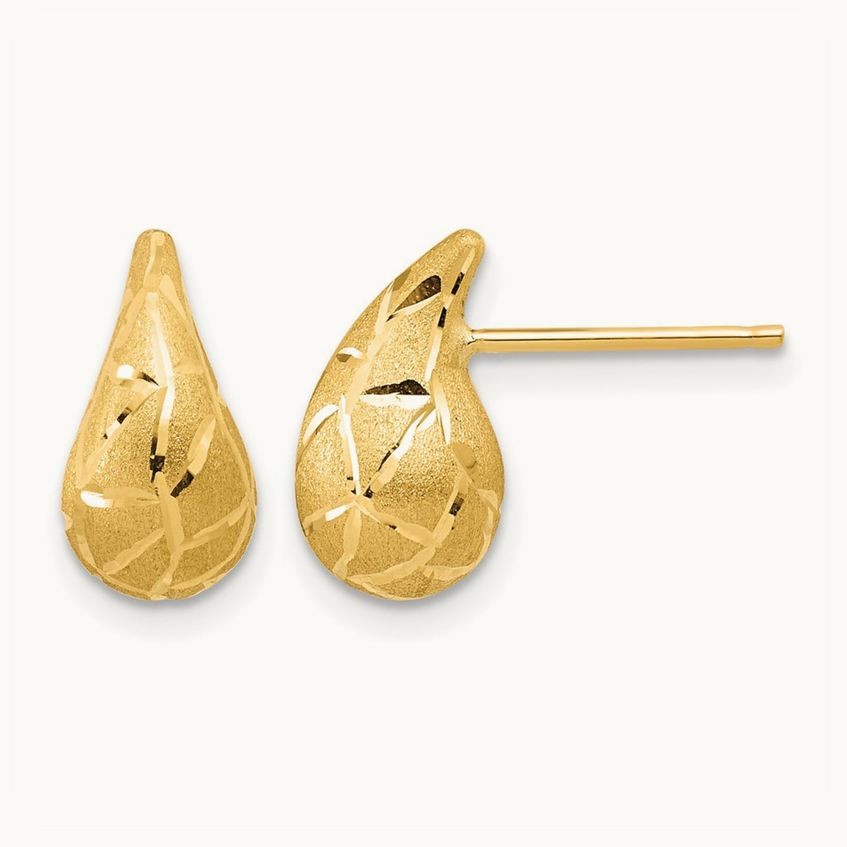 Polished/Brushed/Diamond-cut Puffed Teardrop Post Earrings — 12.5mm
