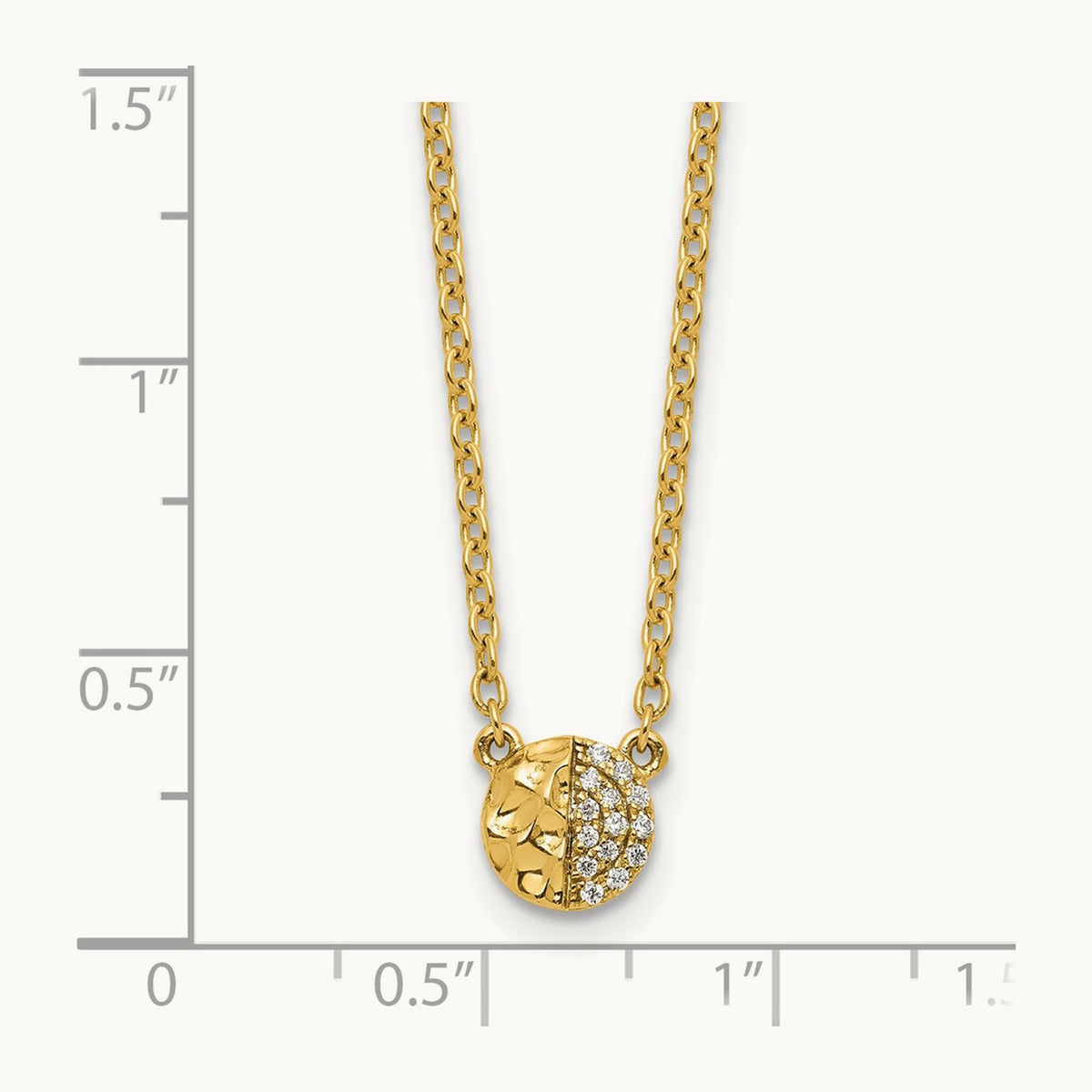 Polished and Hammered Diamond Disk Necklace, 14K