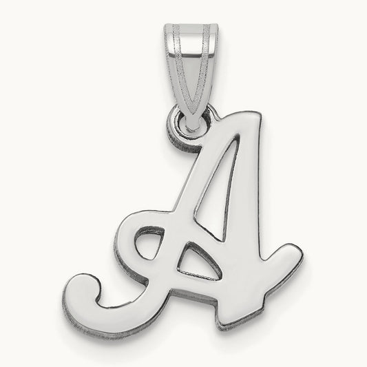 White Gold Script Letter A Initial Pendant, 14K White Gold