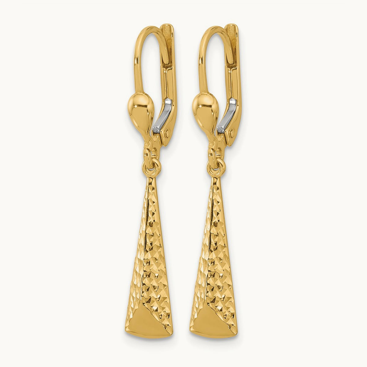 Polished/Diamond-cut Dangle Leverback Earrings — 14K Yellow Gold