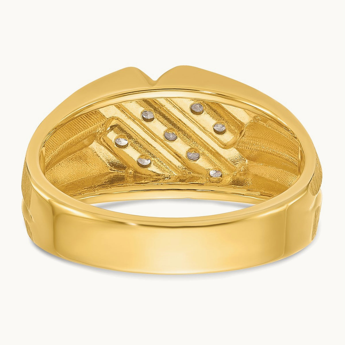 IBGoodman Men's Polished Satin and Grooved Diamond Ring, 14K